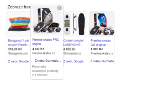 Ukázka produktových reklam ve výsledcích Google Nákupů od Gurmado